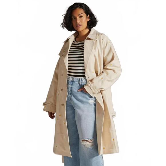 Mauve Jackets & Blazers - Anthropologie Maeve Daisy Embroidered Trench Coat Beige Plus Size 20W NWT